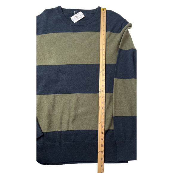 J. Crew Factory Sweater Mens Large Green Blue Rugby Stripe 100% Cotton NWT - Picture 5 of 7